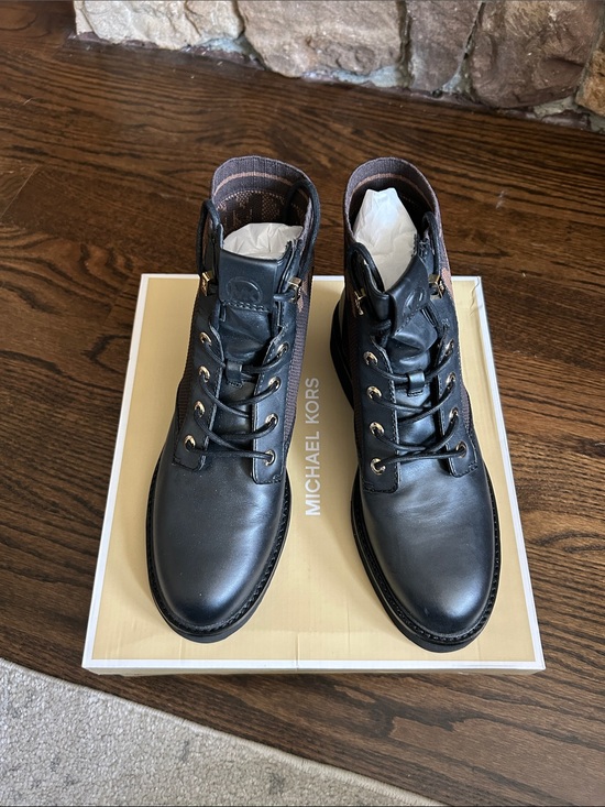 Michael Kors Shoes - Michael Kors Leather Lace-Up Ankle Boots with Brown Trim